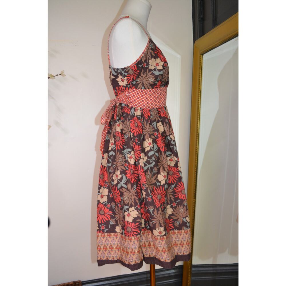 Y2K Brown Floral Garden Cottage 100% Cotton Mixed Pattern A Line Dress Size M - Picture 4 of 6